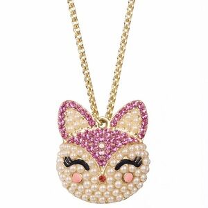 🐱 NWT! Pearl & Rhinestone Face Cat Necklace